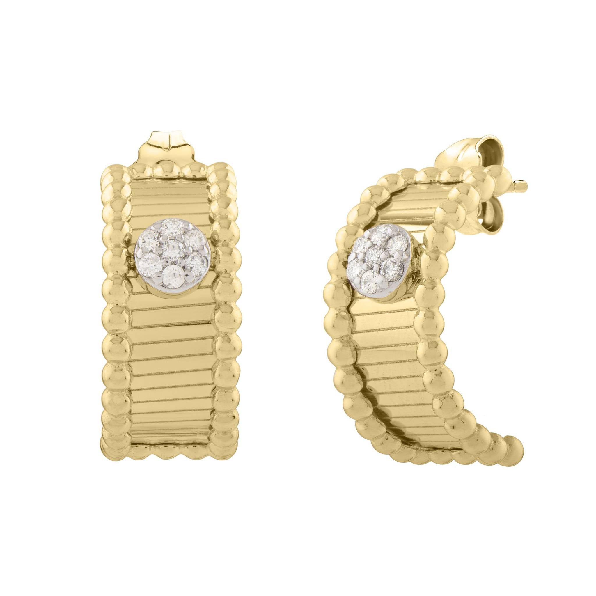 Stylish 14k Yellow Gold Half Moon-Shaped Diamond Hoop Earrings for Women