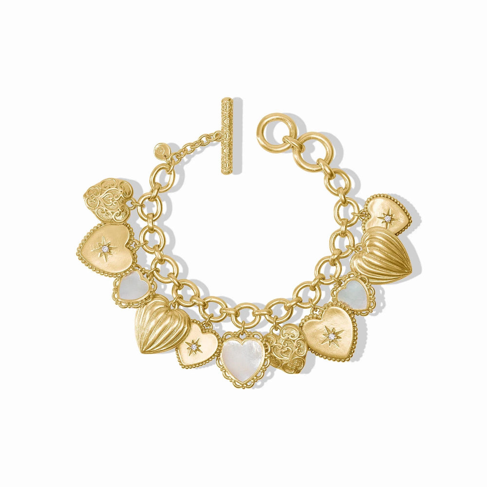 Julie Vos Ornate Vintage-Inspired Gold Heart Charm Bracelet for Women