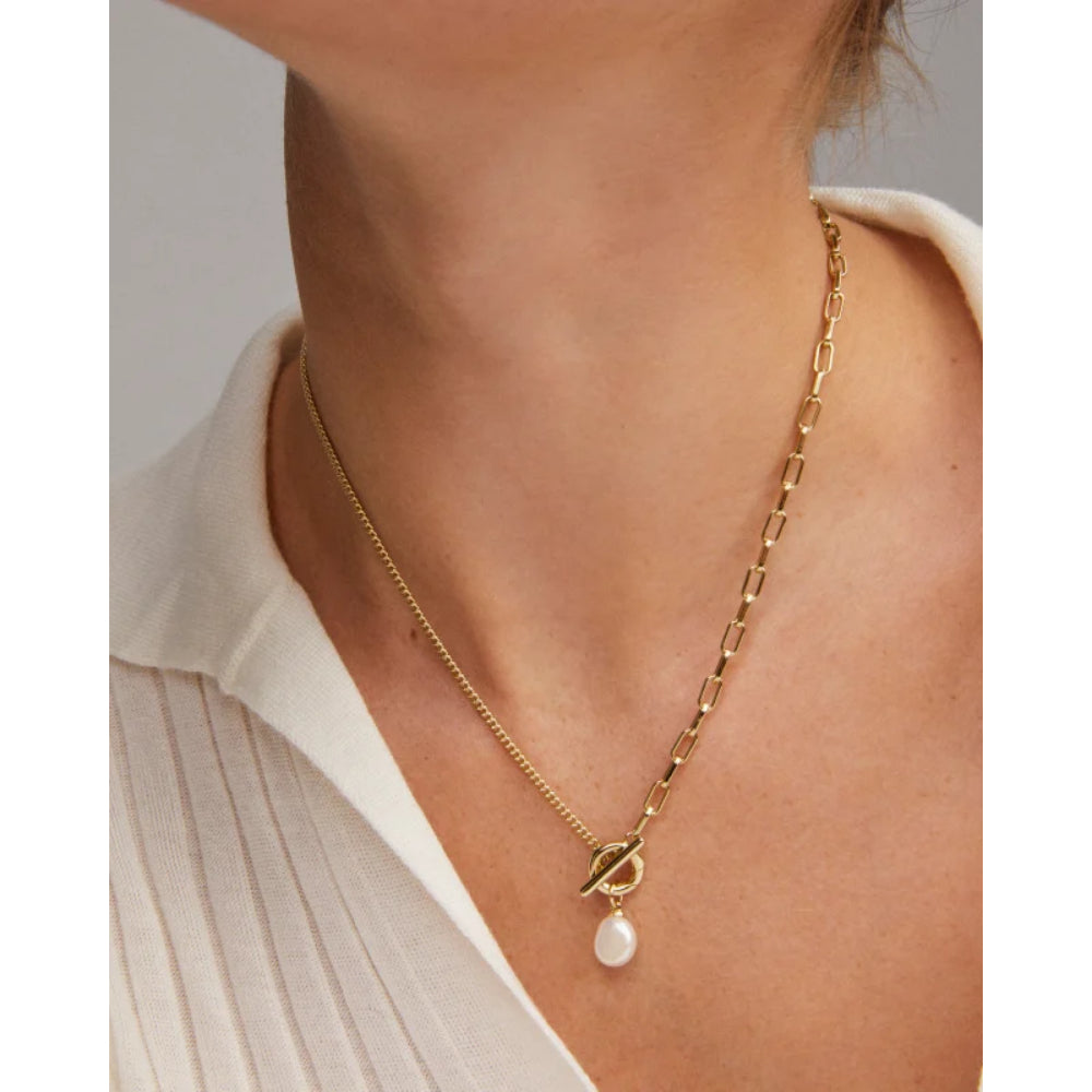 Kendra Scott Leighton Gold-Plated Convertible Pearl Chain Necklace - Ideal for Versatile Wear