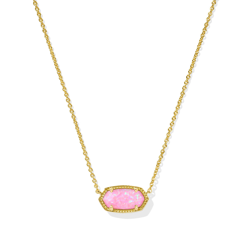 Kendra Scott's Elegant Elisa Short Gold Pendant Necklace Featuring Carnation Kyocera Opal Stone for Women's Jewelry