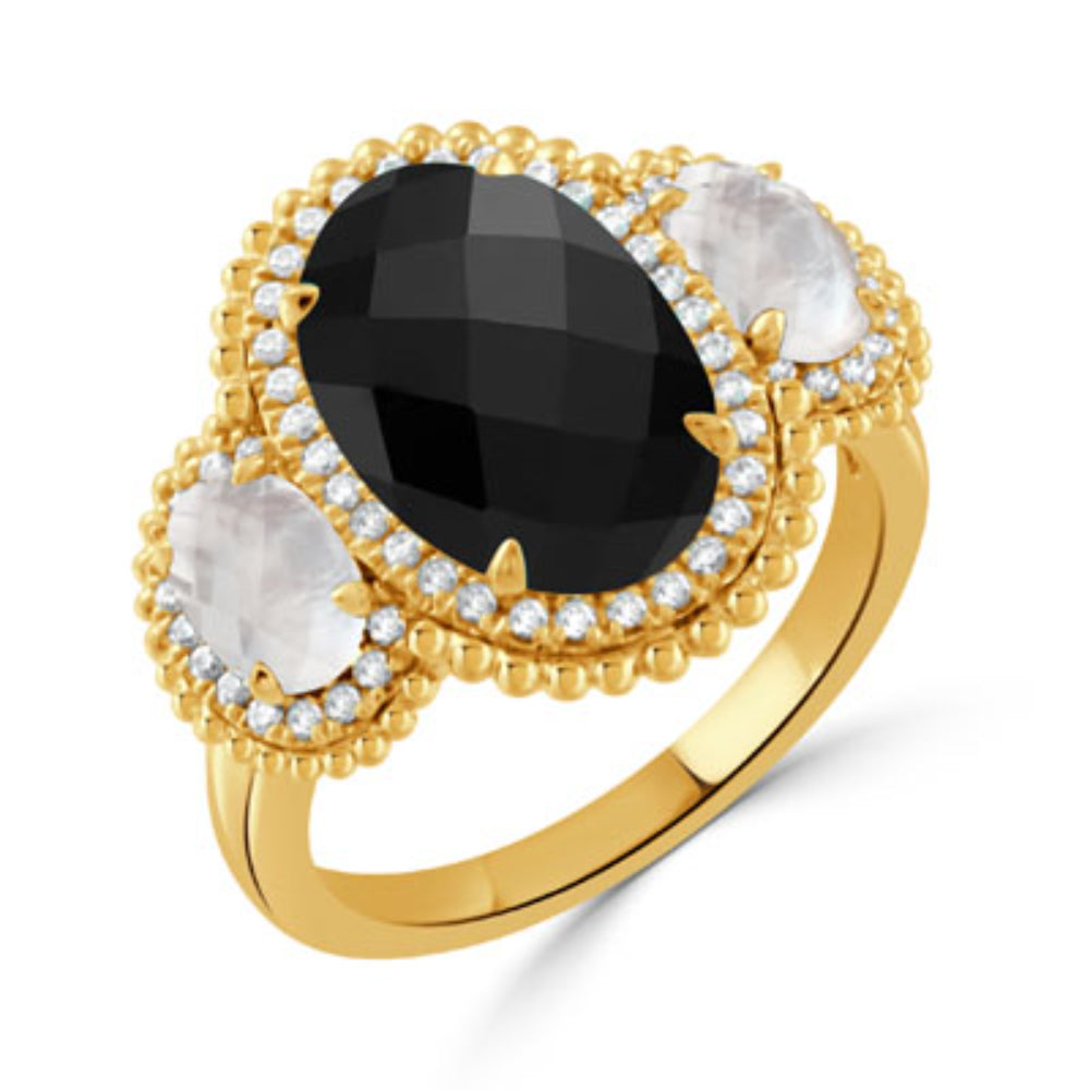 Stunning 18k Gold Ring Featuring Black Onyx and Mother of Pearl