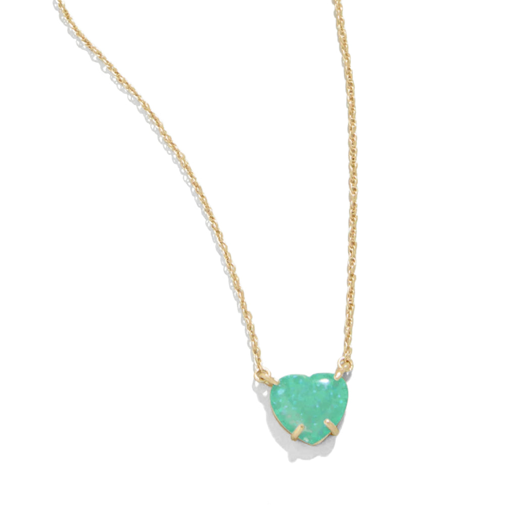 17-Inch Seafoam Synthetic Opal Heart Necklace in 18kt Matte Gold Plating