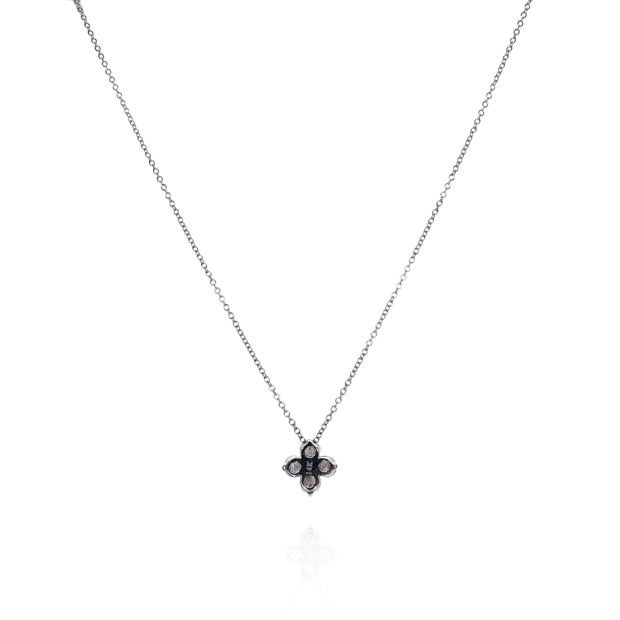 Exquisite 14k White Gold 4 - Diamond Cluster Pendant with Adjustable 16 - 18 - Inch Chain for Necklaces