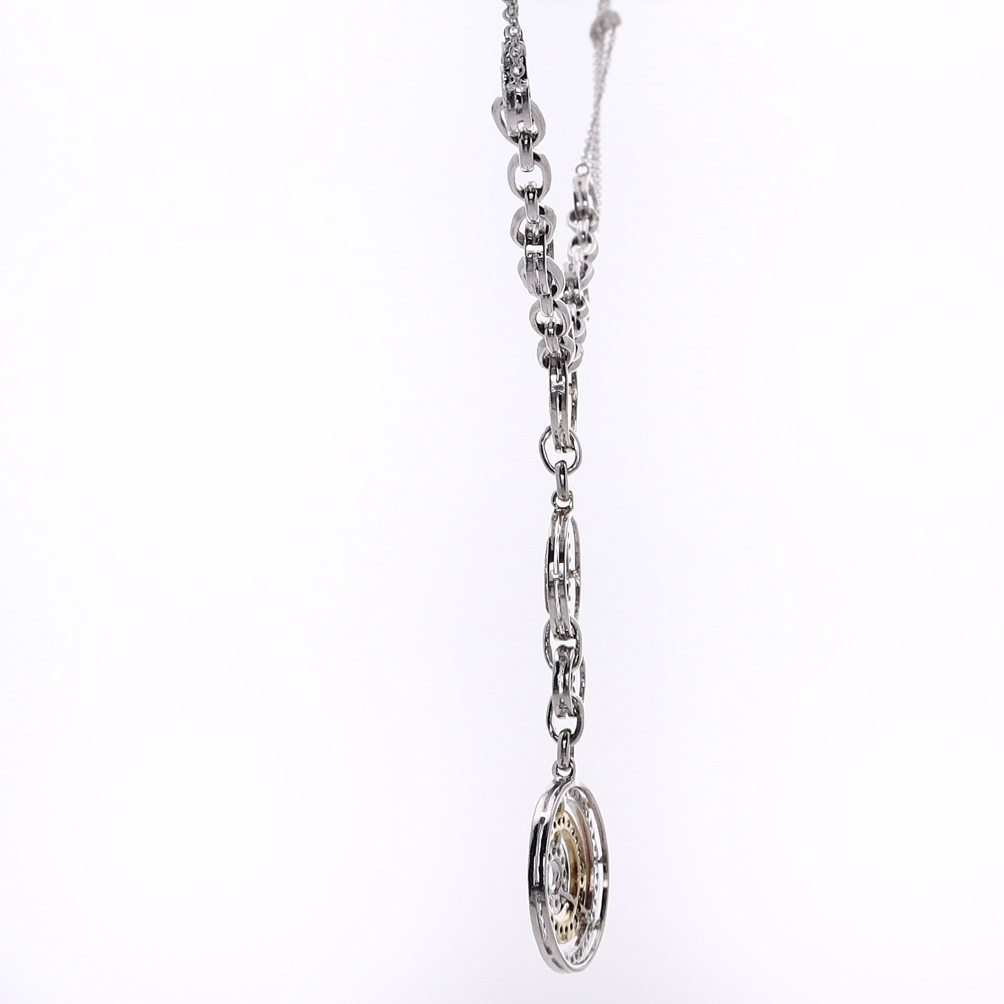 14K Two-Tone 'Y' Design Pave Set Diamond Medallion Pendant Necklace