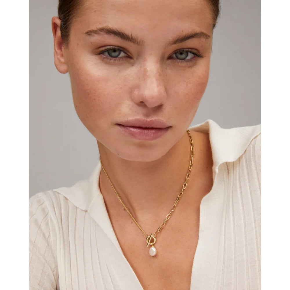 Kendra Scott Leighton Gold-Plated Convertible Pearl Chain Necklace - Ideal for Versatile Wear