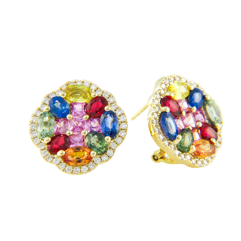 Bellarri 14k Gold Multi-Color Sapphire and Diamond Stud Earrings - A Stunning Jewelry Piece