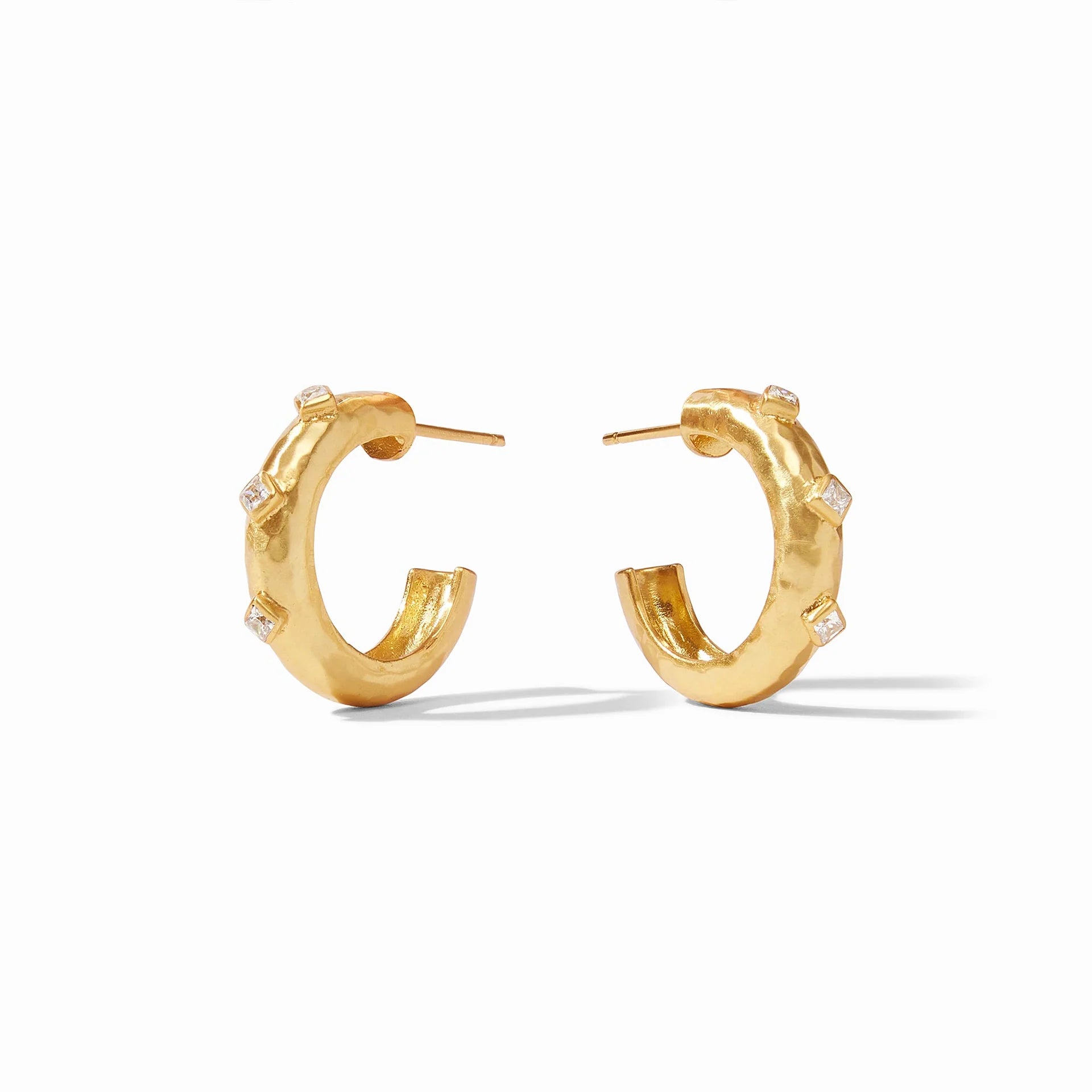 Julie Vos Gold-plated Noel Stone Hammered Hoop Earrings with CZ Gemstones