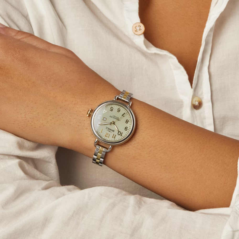 Shinola 34mm Two-Tone Eucalyptus Green Quartz Birdy Watch