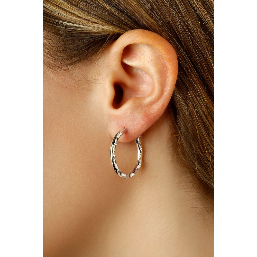 Stylish 14k White Gold Embellished Circular Hoop Earrings for Fashion Enhancement