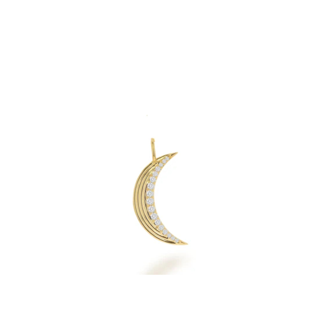 14k Gold Fluted Moon Charm with 0.27ct Diamonds by Rachel Reid
