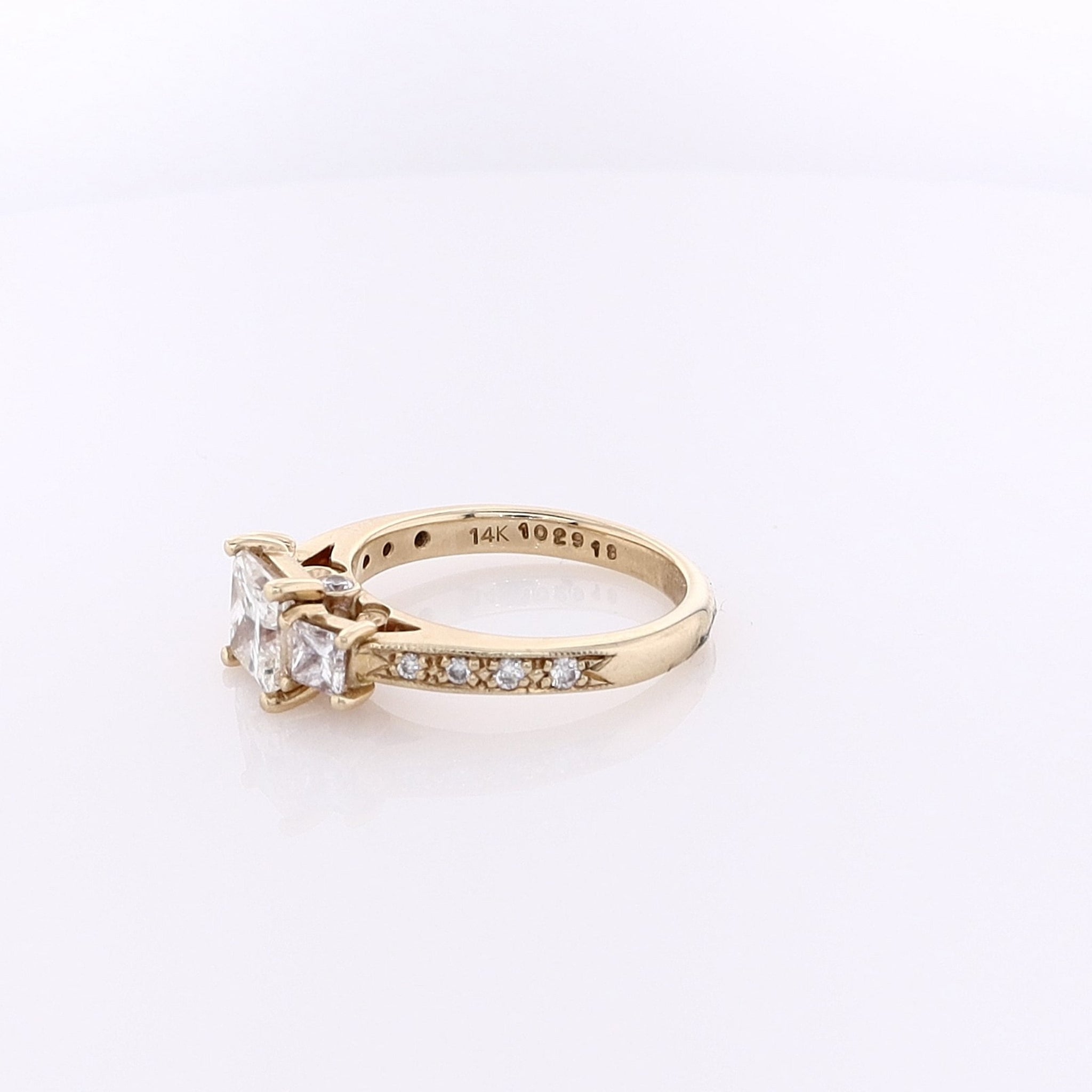 GIA Certified 14K Yellow Gold 3-Stone Diamond Engagement Ring Size 5.5
