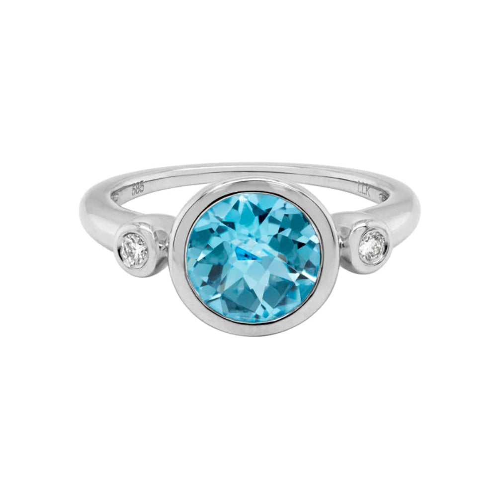 Stunning 14k White Gold Swiss Blue Topaz and Diamond Engagement Ring