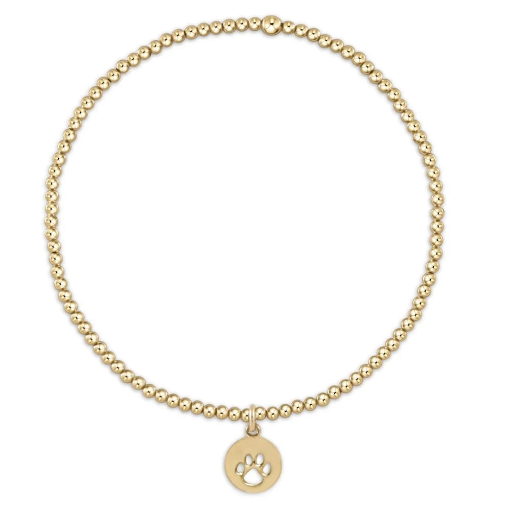 eNewton 5.5-Inch Classic Gold 2mm Bead Bracelet for e-Girls with Small Paw Print Gold Disc Charm