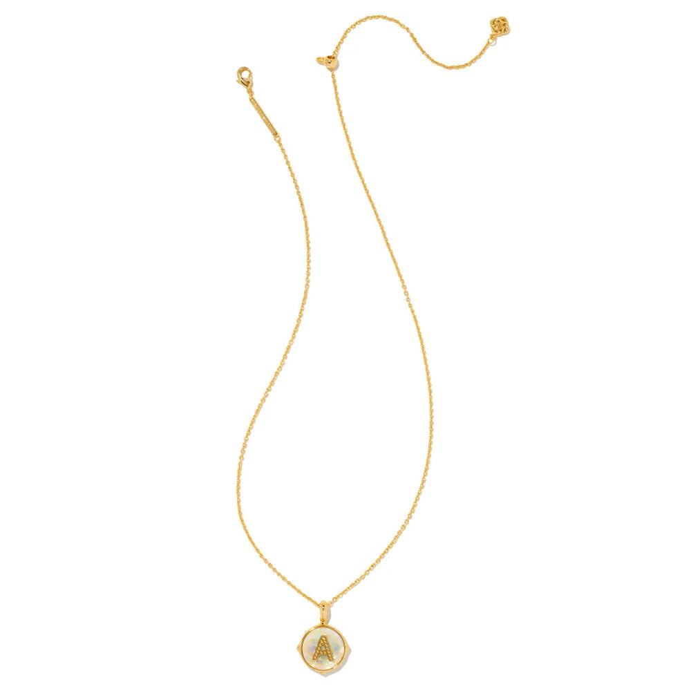 Kendra Scott Letter Gold Disc Reversible Pendant Necklace Crafted with Iridescent Abalone - A Stunning Jewelry Piece for Personalized Style
