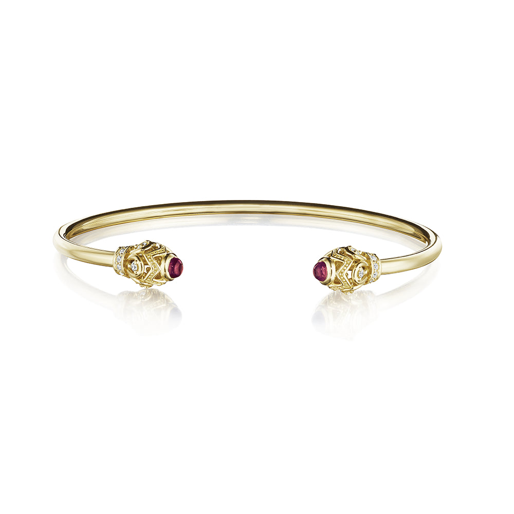 Verragio Stunning 18k Gold Bangle with Diamonds and Ruby - Red Rhodolite Garnet