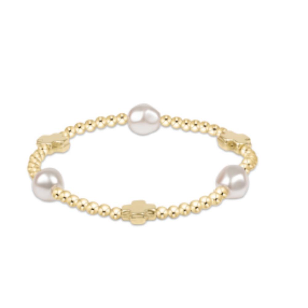 Exquisite 6.25-Inch Gold Signature Pearl Pattern 3mm Bead Bracelet by Enewton