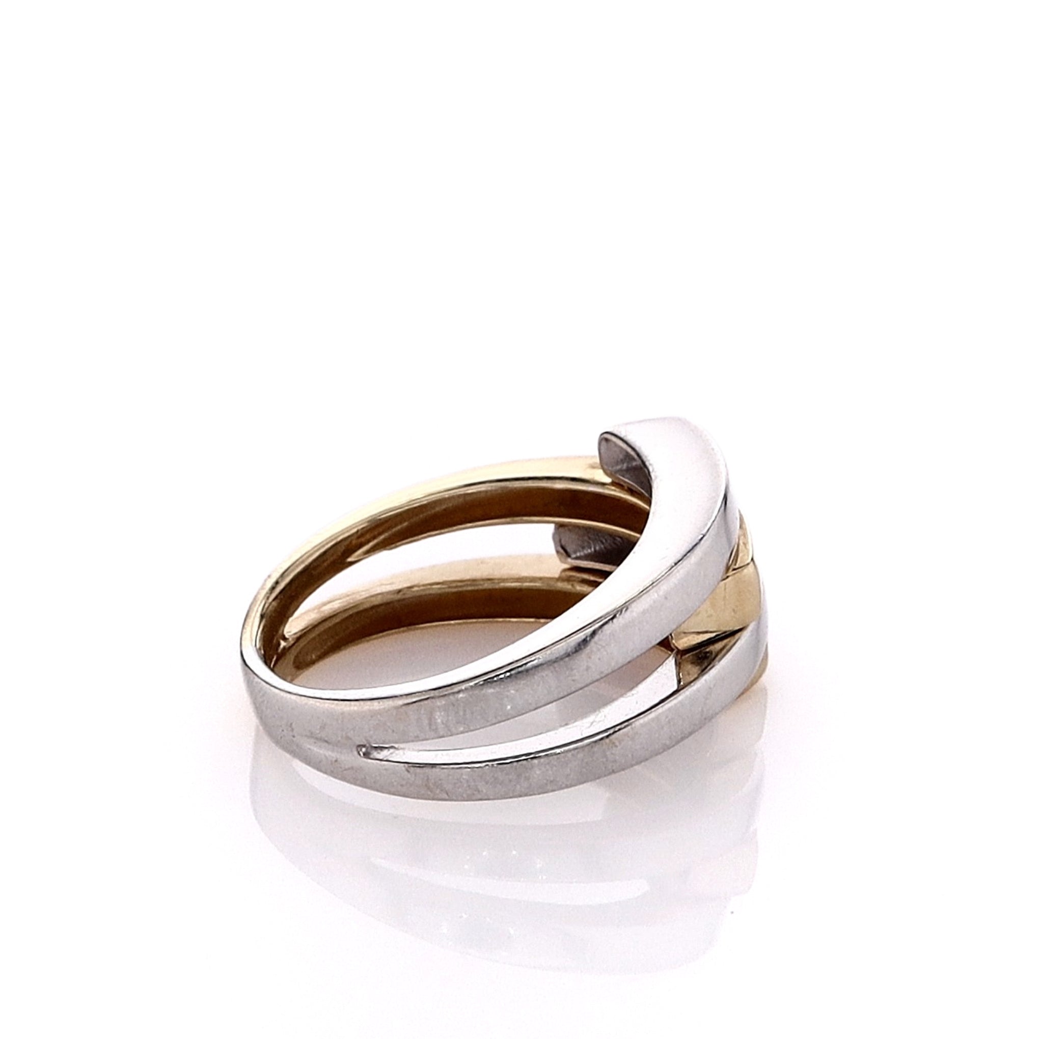Exquisite Estate 14k Gold Two-Tone Polished Bar Bypass Design Engagement Ring