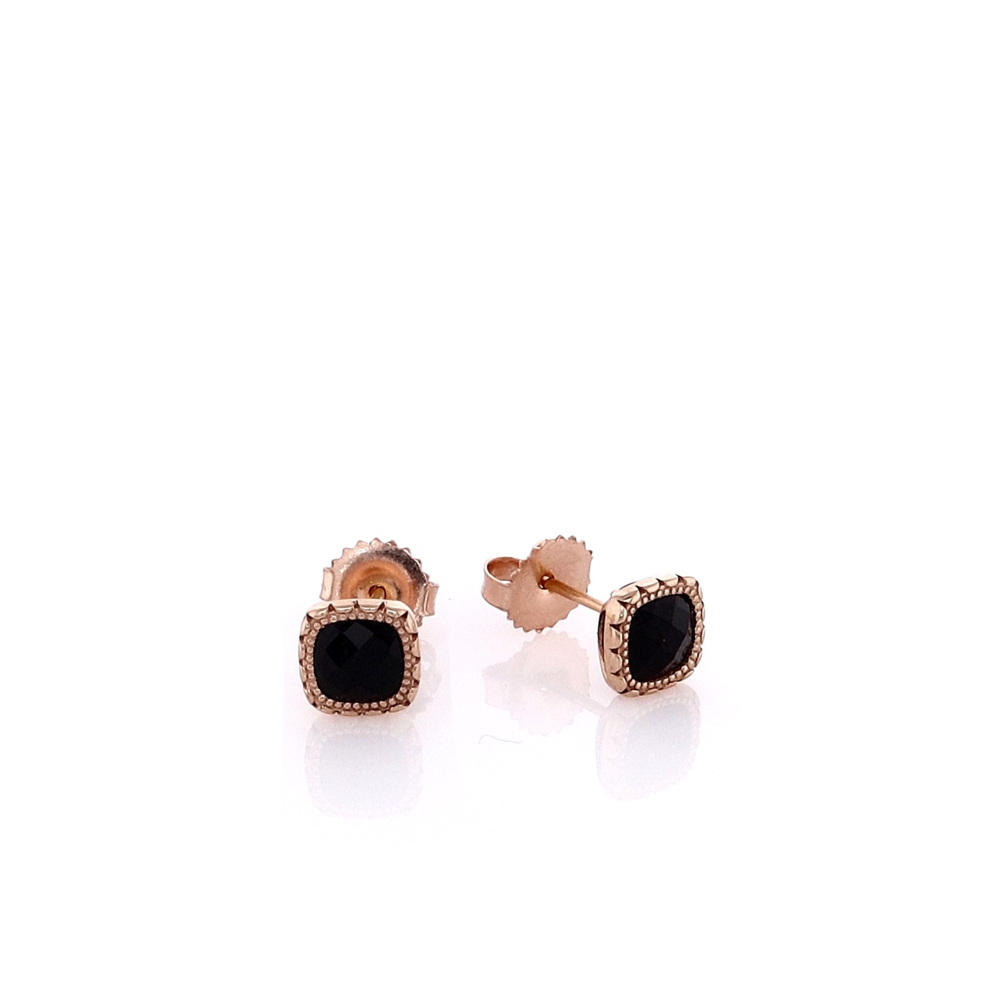 Tacori 14k Rose Gold Stud Earrings with Cushion Cut Black Onyx Gemstones