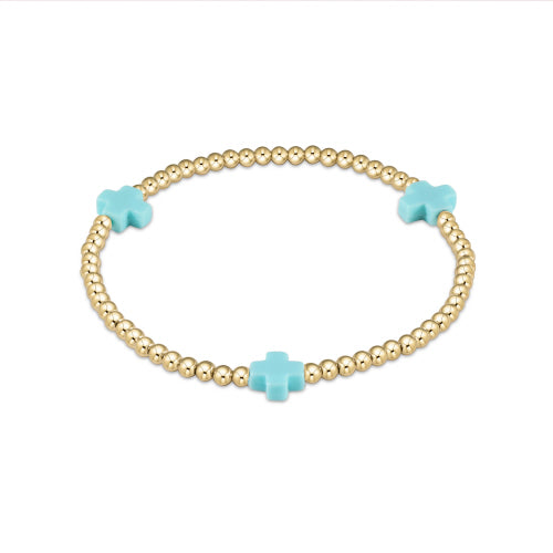 Enewton 7.25-Inch Extendable Signature Cross Gold Pattern 3mm Beaded Bracelet in Turquoise Color
