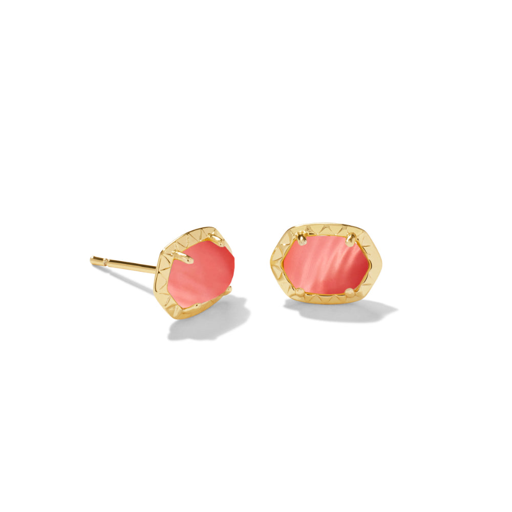 Kendra Scott Coral Pink Mother of Pearl Daphne Gold Stud Earrings