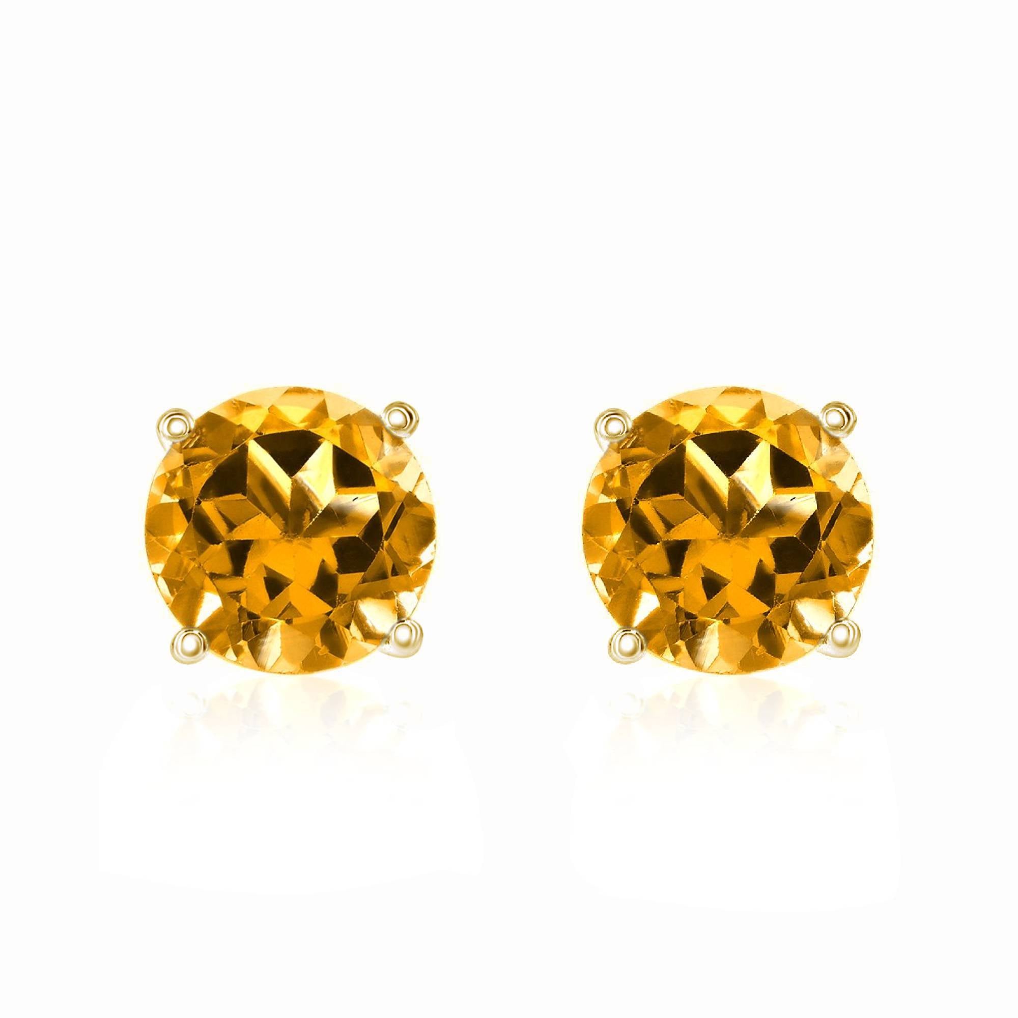 14k Gold Citrine Stud Earrings by Smyth Jewelers - 7mm Gemstones