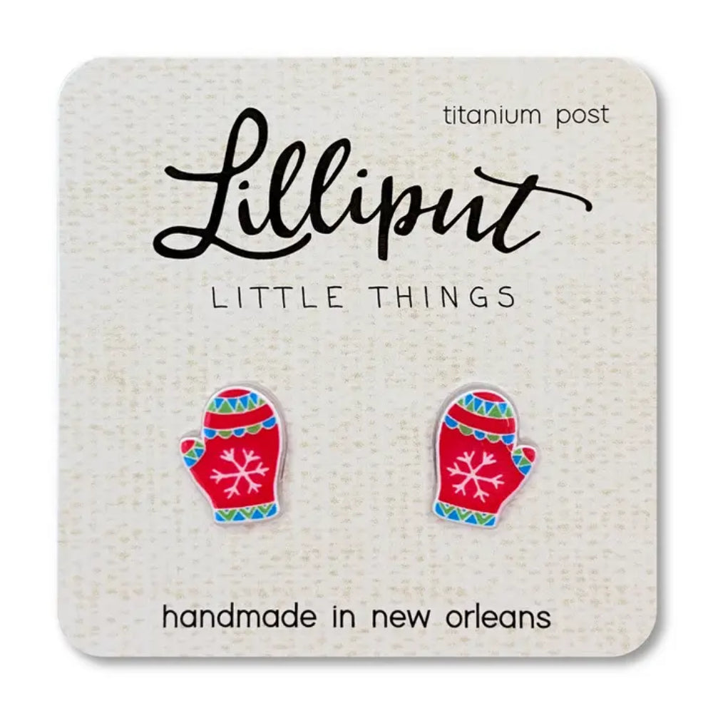 Lilliput Little Things Christmas-themed Mitten-shaped Fashion Earrings for All-day Wear