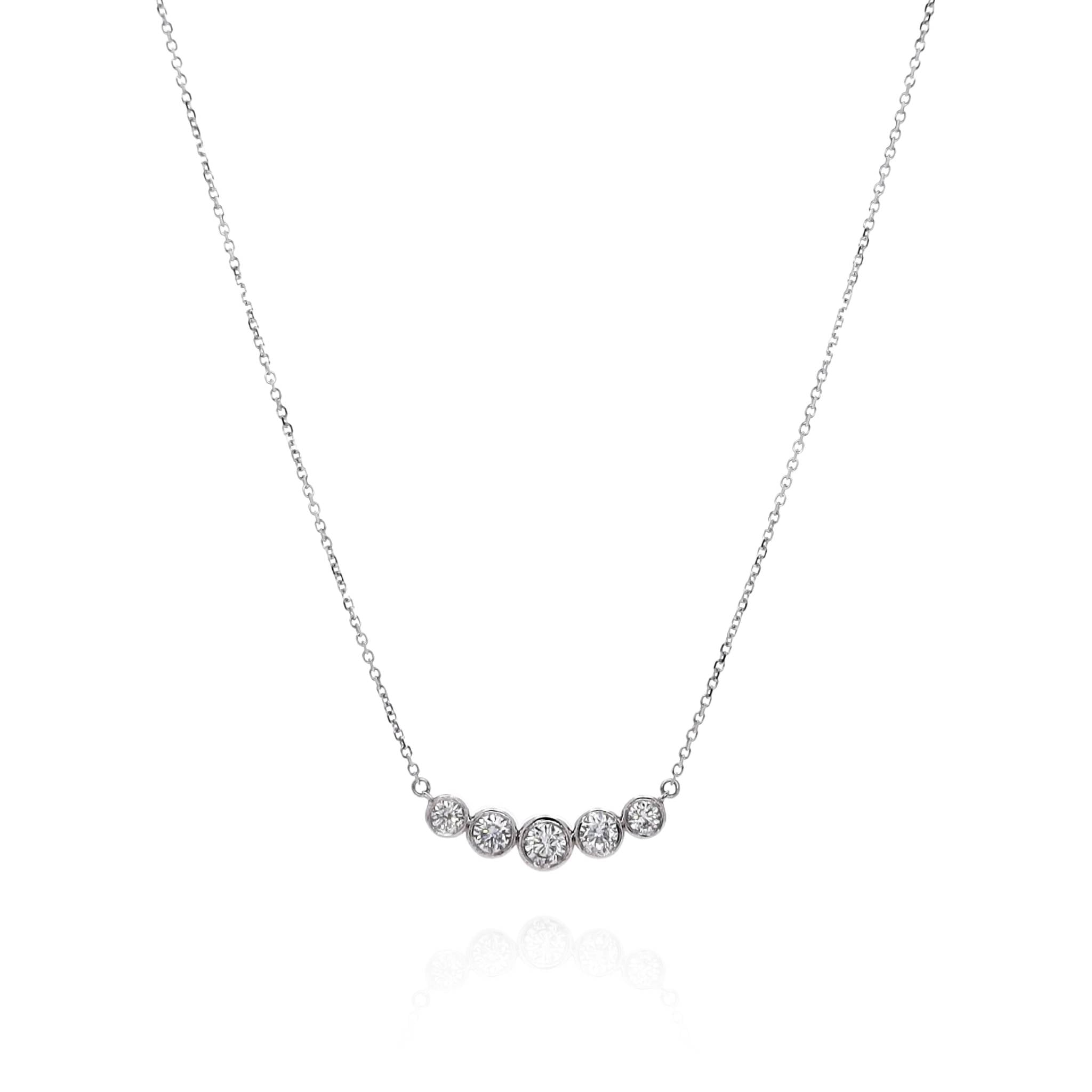 14k White Gold 0.75 - 0.83ct Graduated Round Diamond Curve Pendant