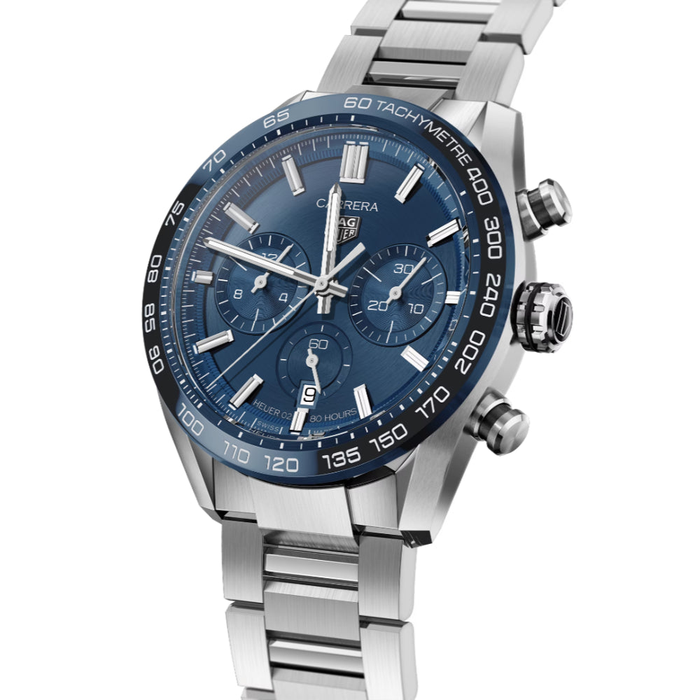 44mm Steel & Ceramic Tag Heuer Carrera Automatic Chronograph with Blue Dial