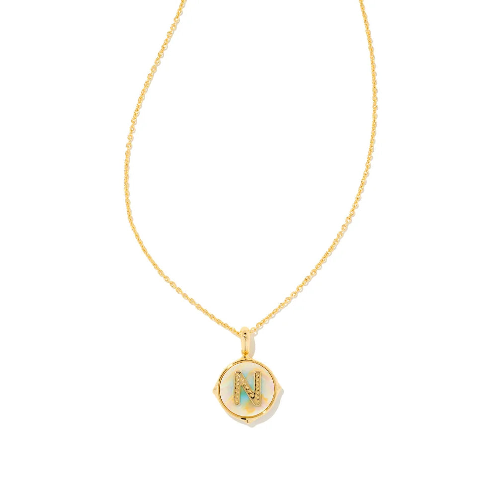 Kendra Scott Letter Gold Disc Reversible Pendant Necklace Crafted with Iridescent Abalone - A Stunning Jewelry Piece for Personalized Style