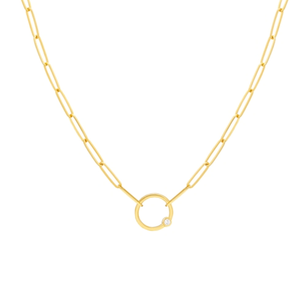 Exquisite 14k Gold Paper Clip Style Diamond Ring Necklace for Jewelry Lovers