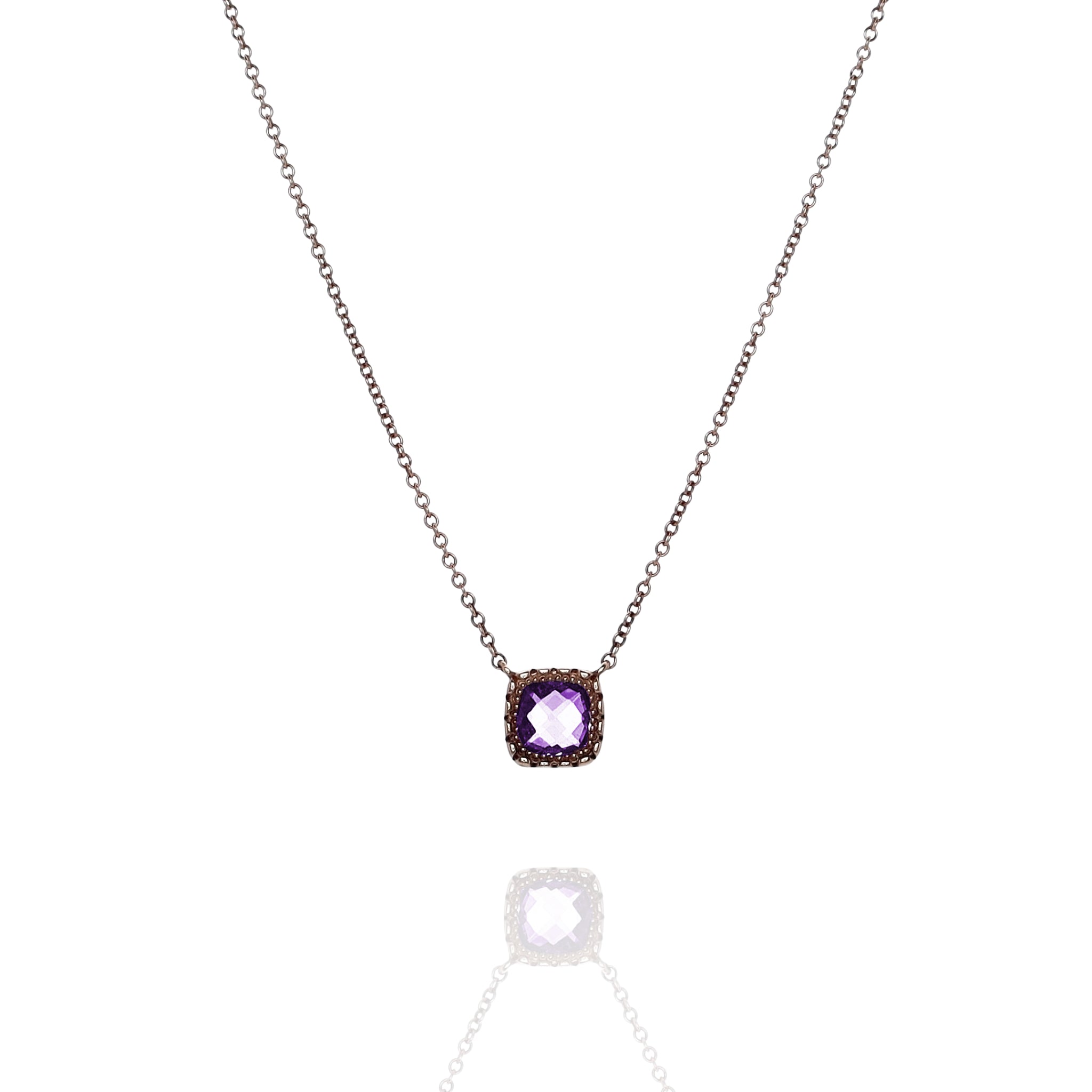 Tacori 14k Rose Gold Delicate Cushion-Shaped Gemstone Rose Amethyst Pendant Necklace for Women