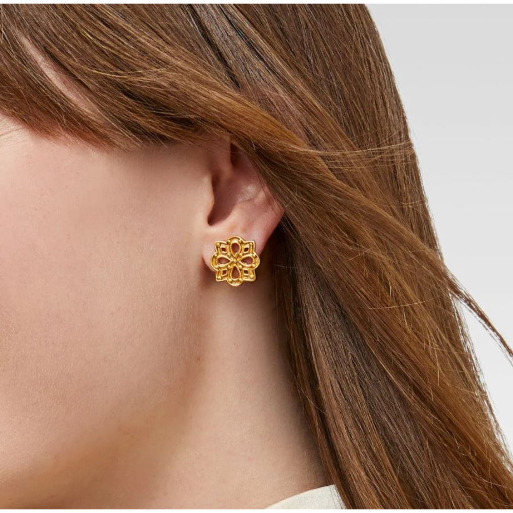 Julie Vos Gold SoHo Stud Earrings with Quatrefoil Design