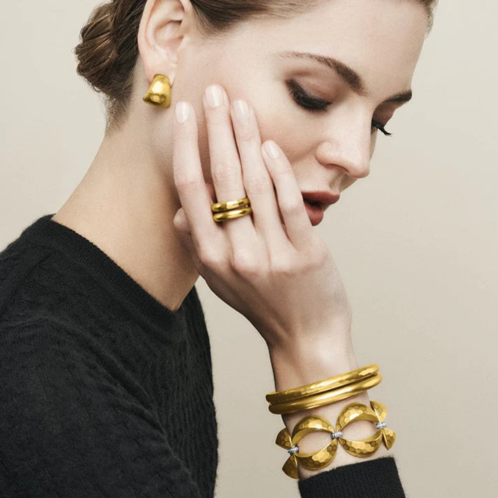 Stunning Gold Plated Hand - Hammered Double Hinged Brighton Inner Circle Bangle