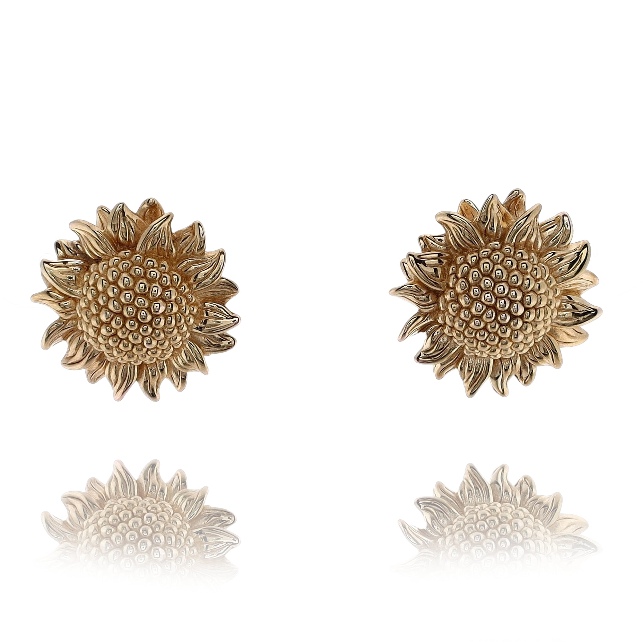 Exquisite Estate 14 Karat Yellow Gold Jewelry - Large and Intricate Sunflower Design Earrings