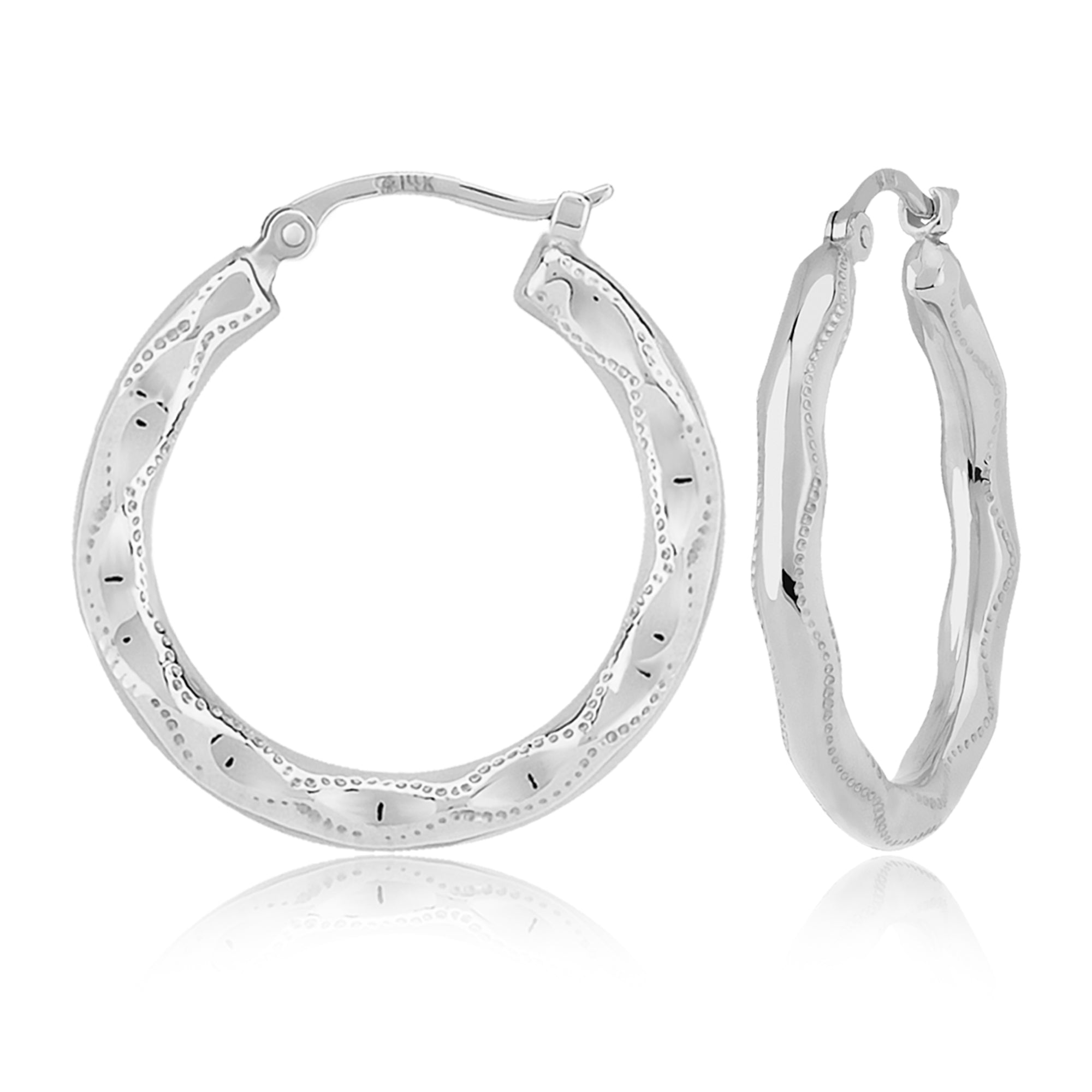 Stylish 14k White Gold Embellished Circular Hoop Earrings for Fashion Enhancement