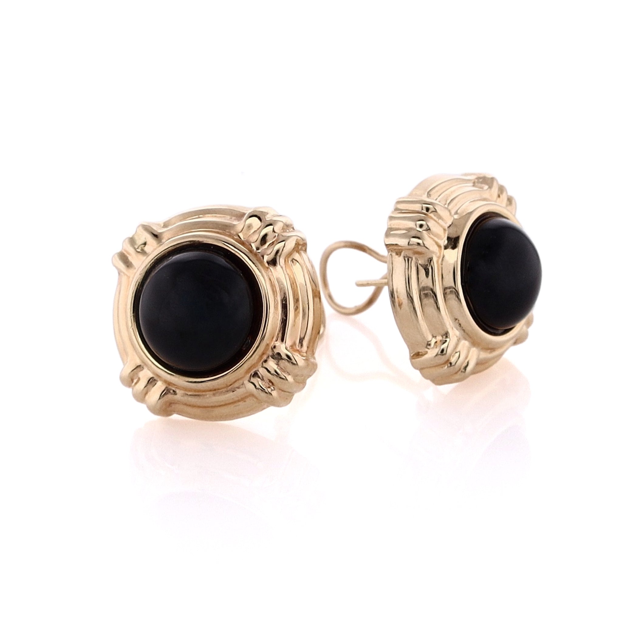 14k Yellow Gold Estate Stud Earrings with Cabochon Onyx Stones