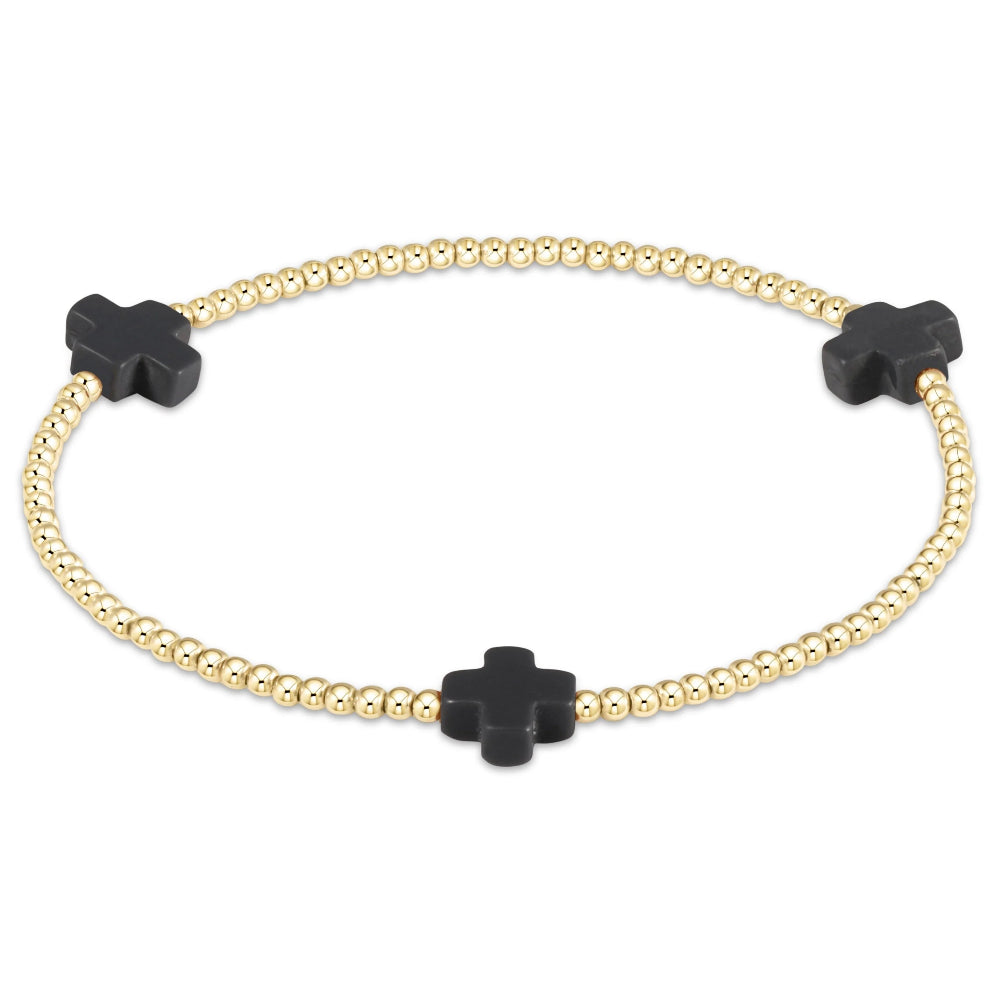 enewton 2mm Signature Cross Gold Pattern Bead Bracelet in Onyx