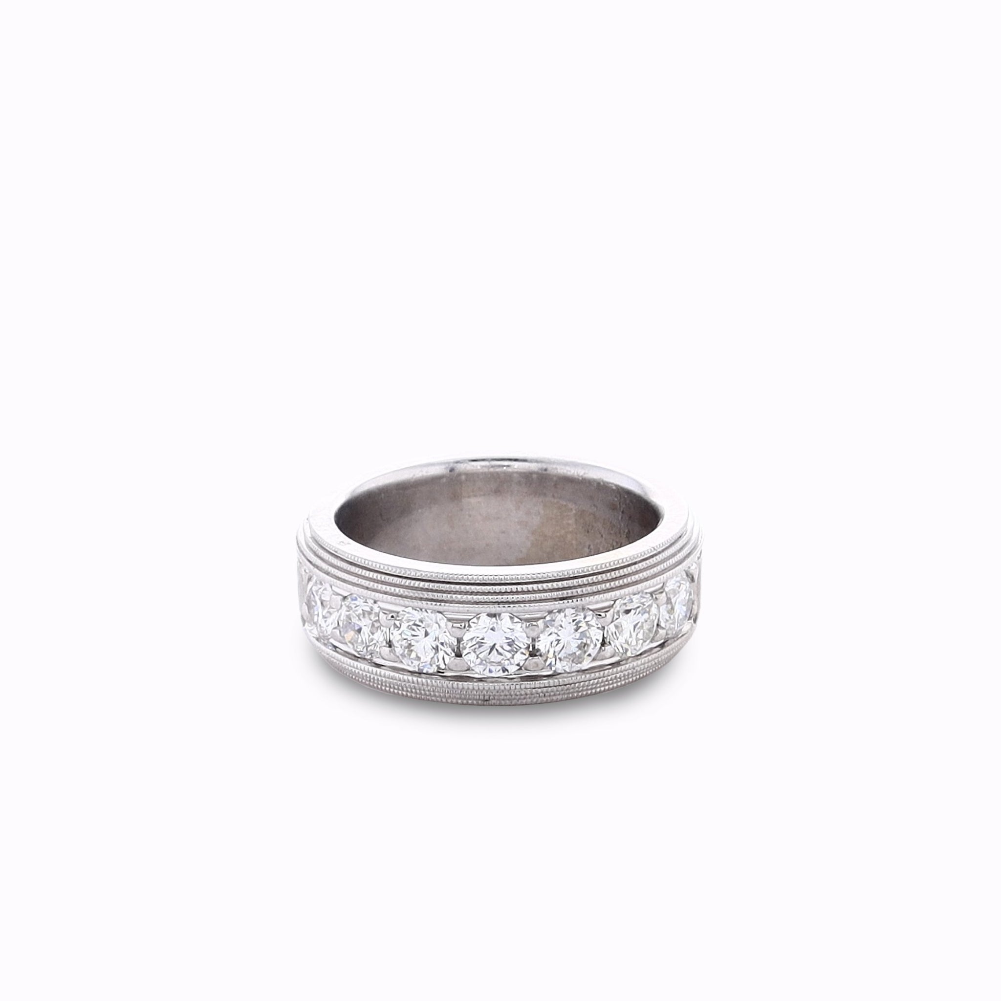 18k White Gold Men's Seven - Stone Diamond Wedding Band with Migraine Edge