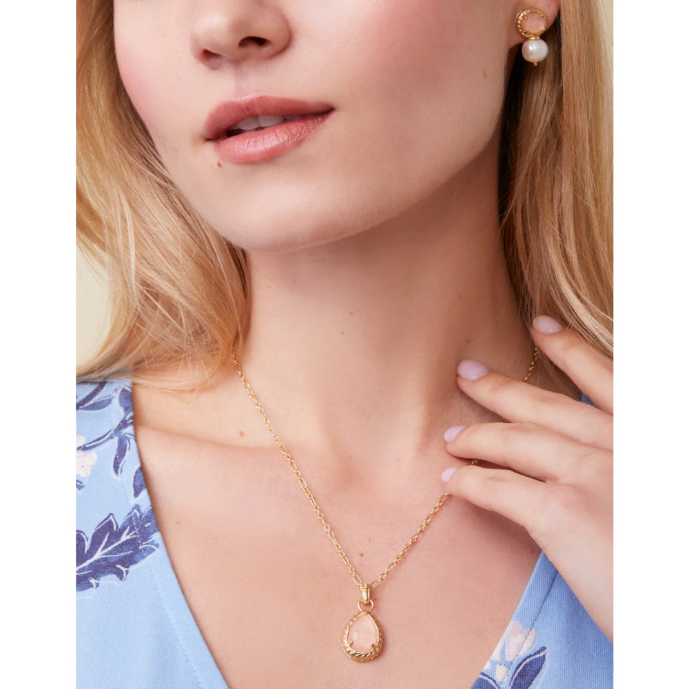 18kt Matte Gold Plated Peach Glass Teardrop Karina Necklace