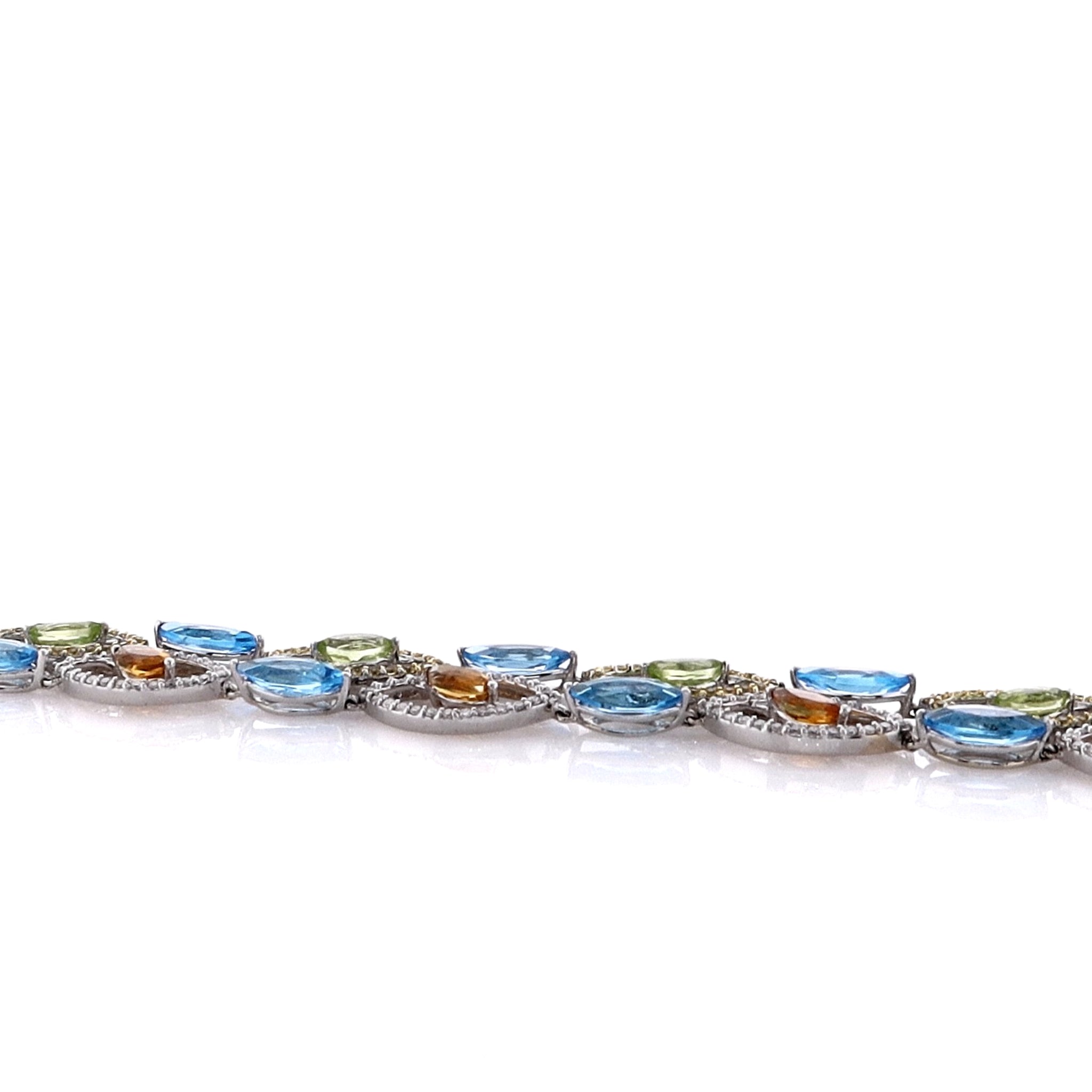 14k White Gold Multi-Color Marquise Gemstone Bracelet with Diamonds and Sapphires