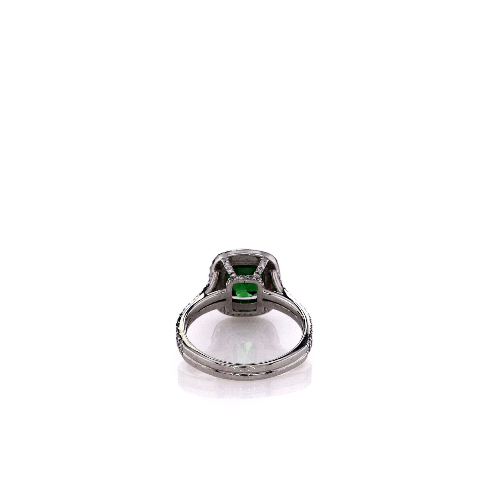 14k White Gold Double Halo Ring with Tsavorite Chips and Diamonds