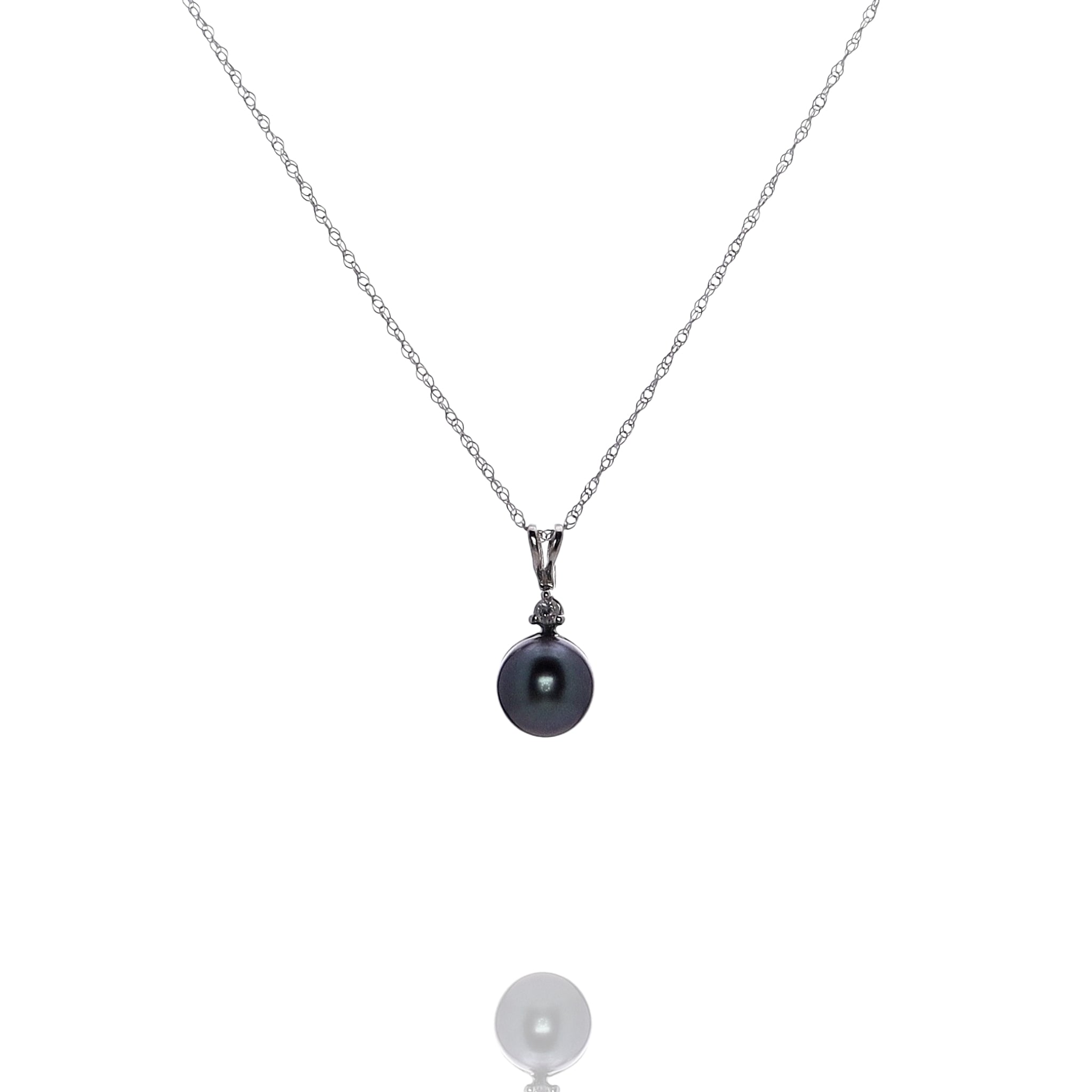 Exquisite Estate 14k White Gold Gray Tahitian Pearl and Sparkling Diamond Pendant Necklace for Women