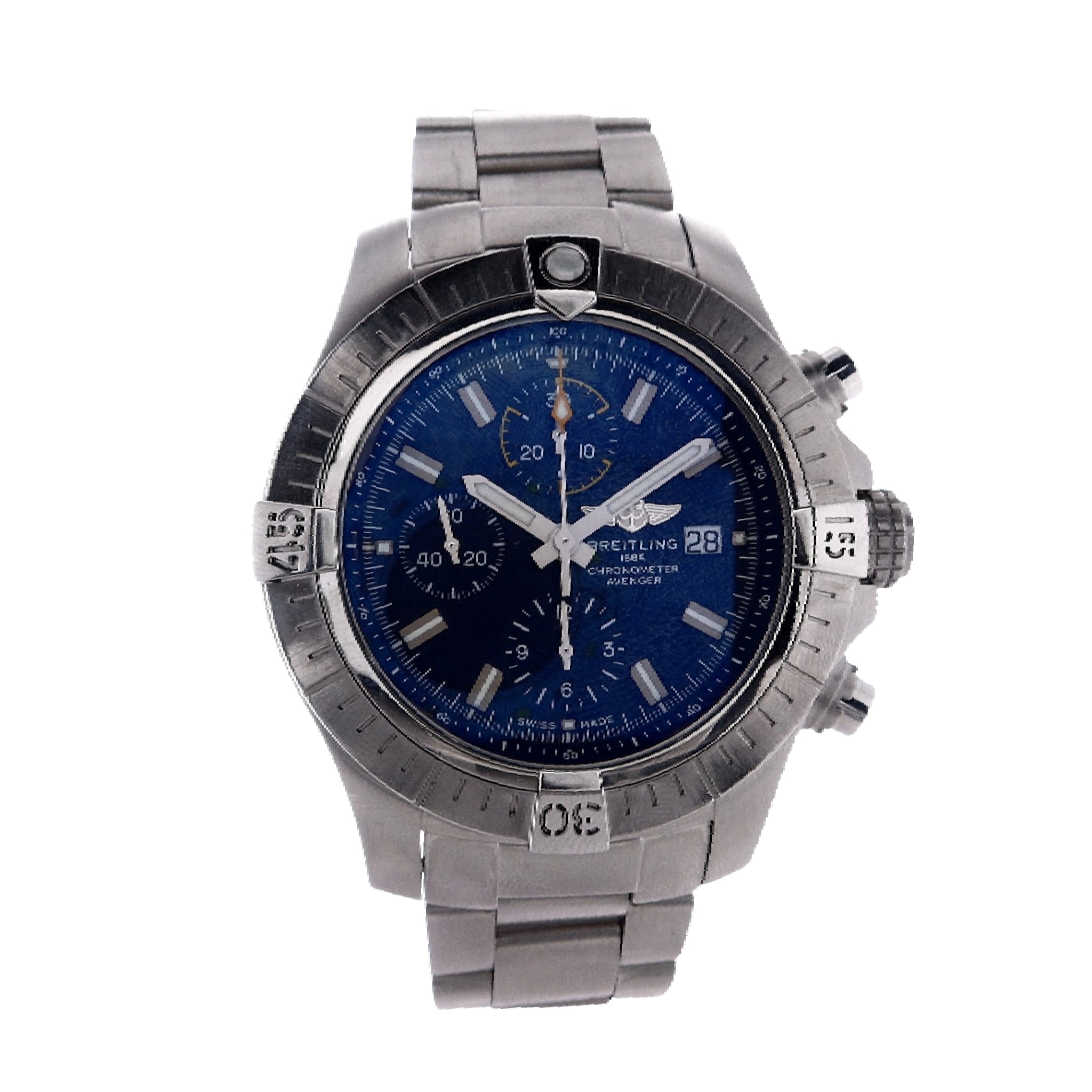 Luxury Estate Breitling Men's Stainless Steel Avenger Automatic Chronograph Watch with Stunning Blue Dial Model A13317