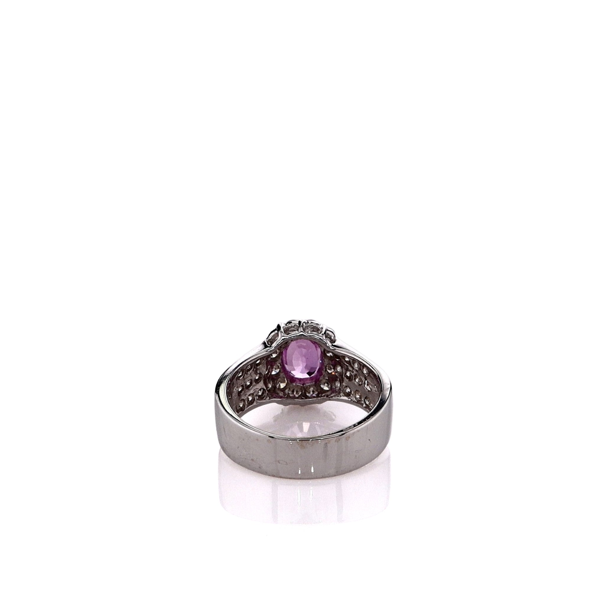 Exquisite Estate Le Vian 18k White Gold Oval Pink Sapphire and Diamond Halo Engagement Ring
