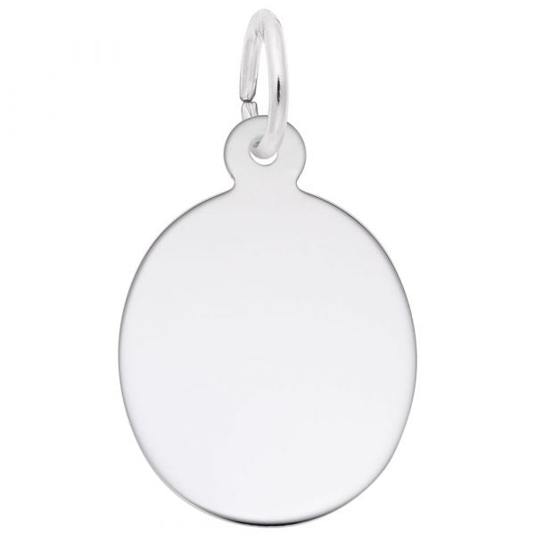 14W Engravable White Gold Oval Disc Charm for Personal Milestones