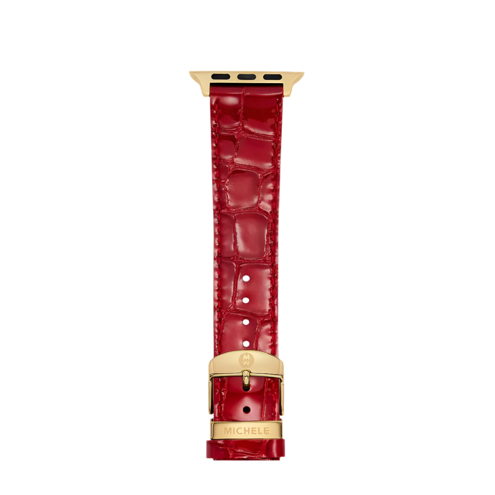 Michele Premium Ruby Red Leather Band for Apple Watch® with 38mm, 40mm, 41mm, 42mm, 44mm, 45mm, 46mm, and 49mm Compatibility