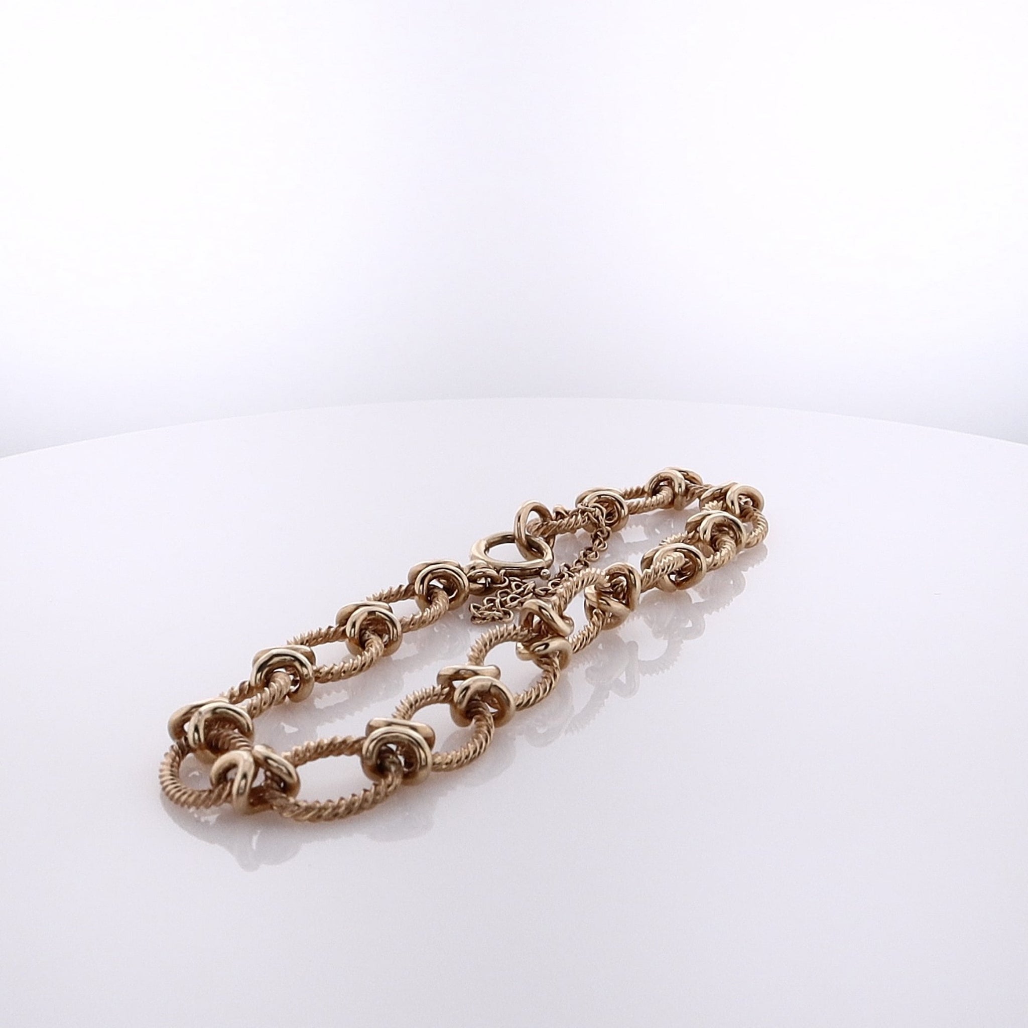 14K Yellow Gold Oval Cable Links with Polished X Design Bracelet & Safety Chain