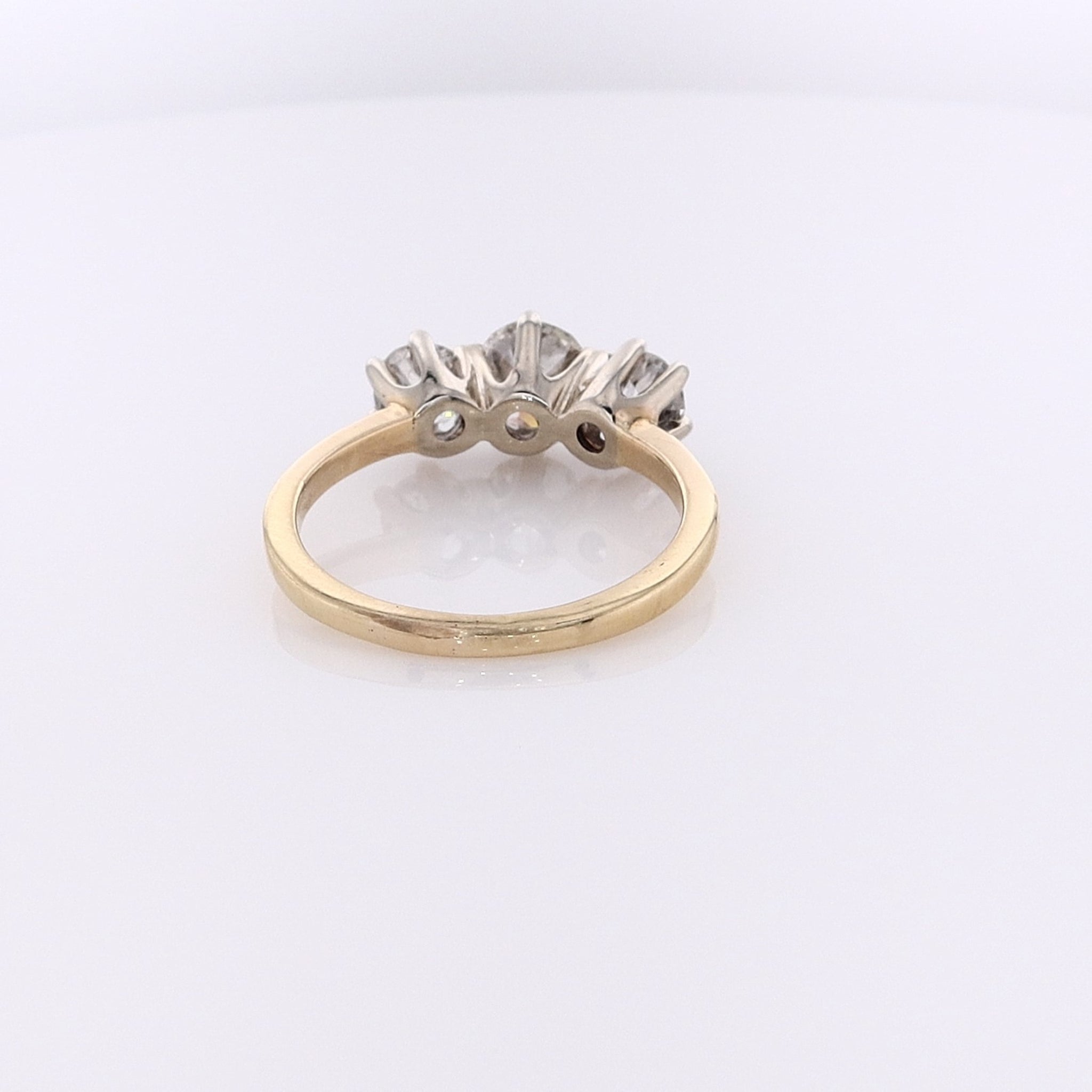 Exquisite Estate 14 Karat Two-Tone White and Yellow Gold Three-Across Diamond Engagement Ring