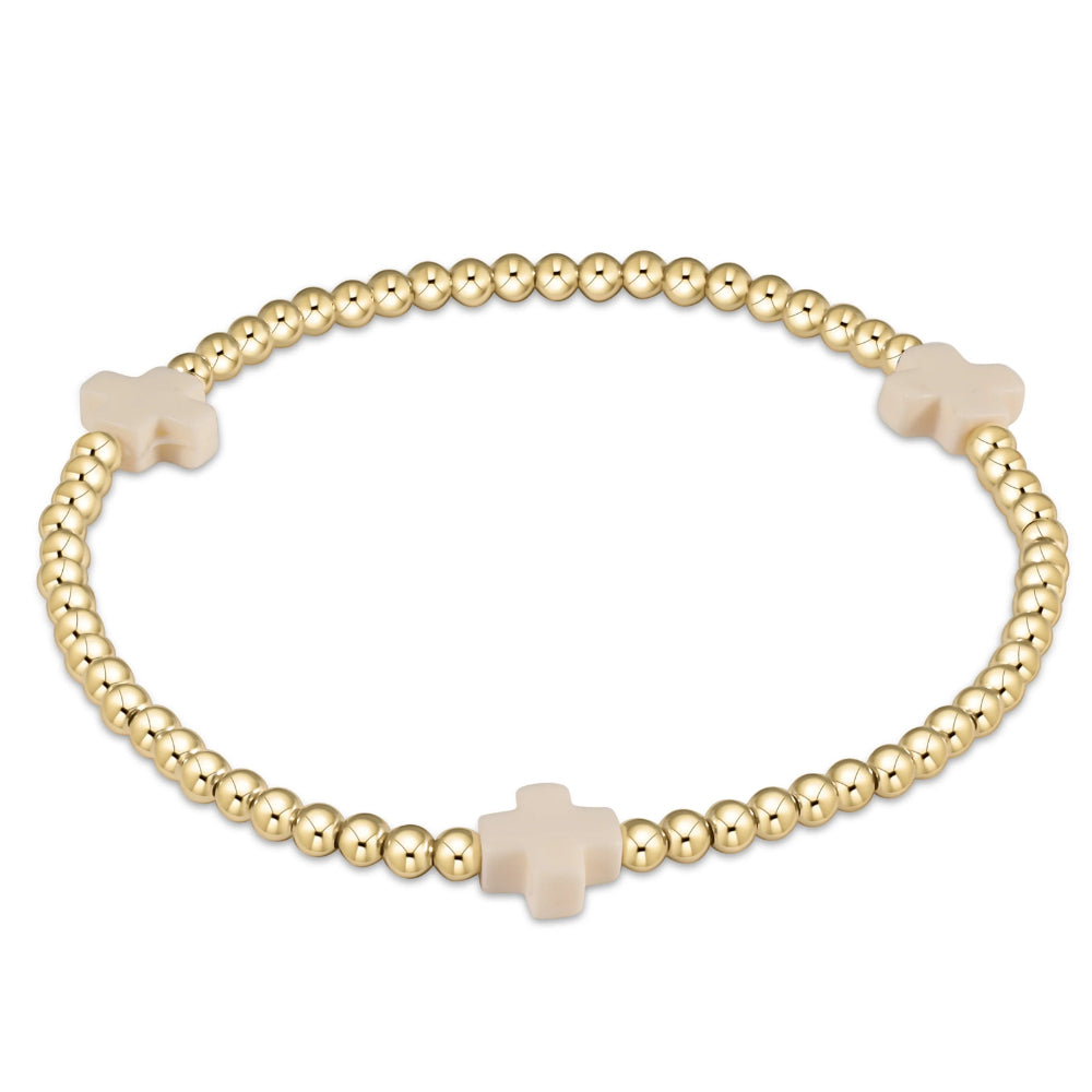 Egirl 5.5-inch Signature Off-White 3mm Gold Pattern Bead Bracelet by Enewton