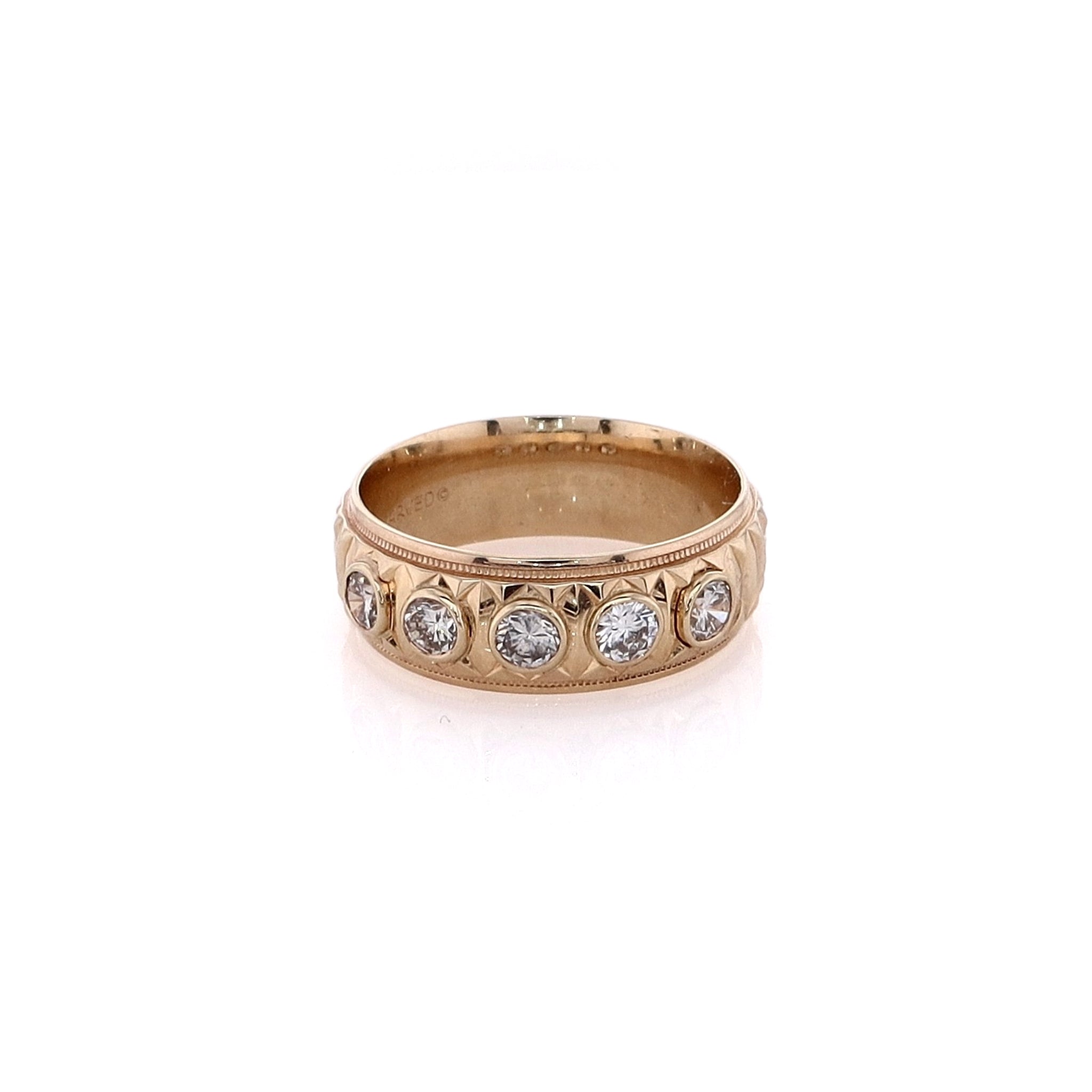 14 Karat Estate Yellow Gold Bezel-Set Diamond Band with 5 Rounds